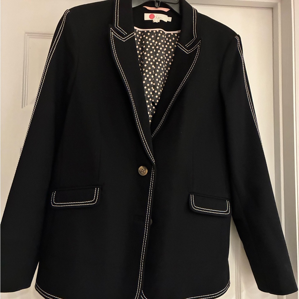Boden Black Blazer with White Stitching